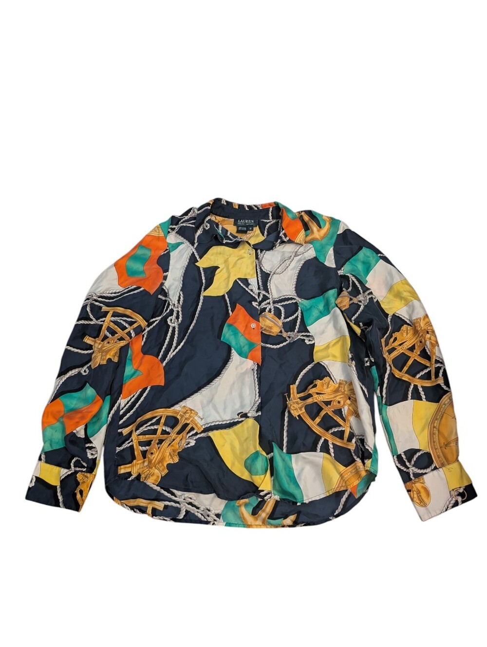 Lauren Ralph Lauren Multicolor Nautical Silk Print Button-Up Shirt Y2K